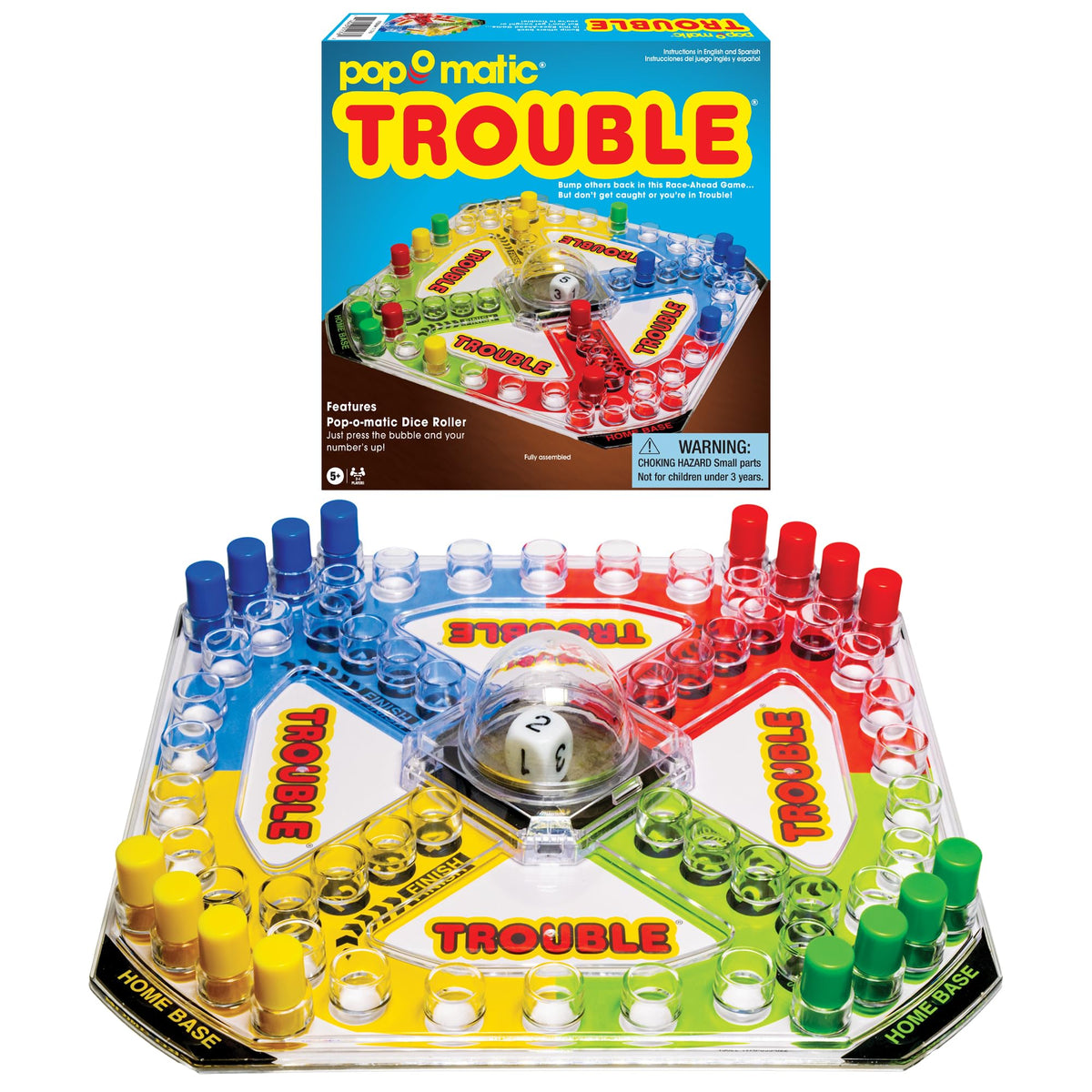 Winning Moves Classic Trouble board with Pop-O-Matic die roller supports quick family play.