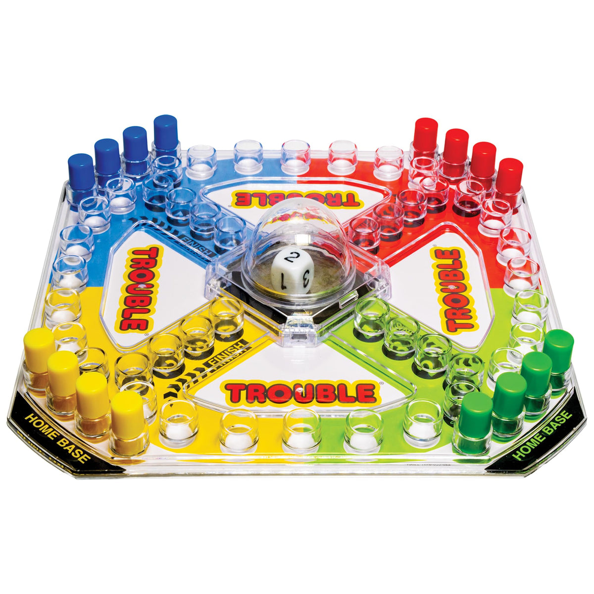 Winning Moves Trouble pegs on the board enable fast counting and strategic racing.