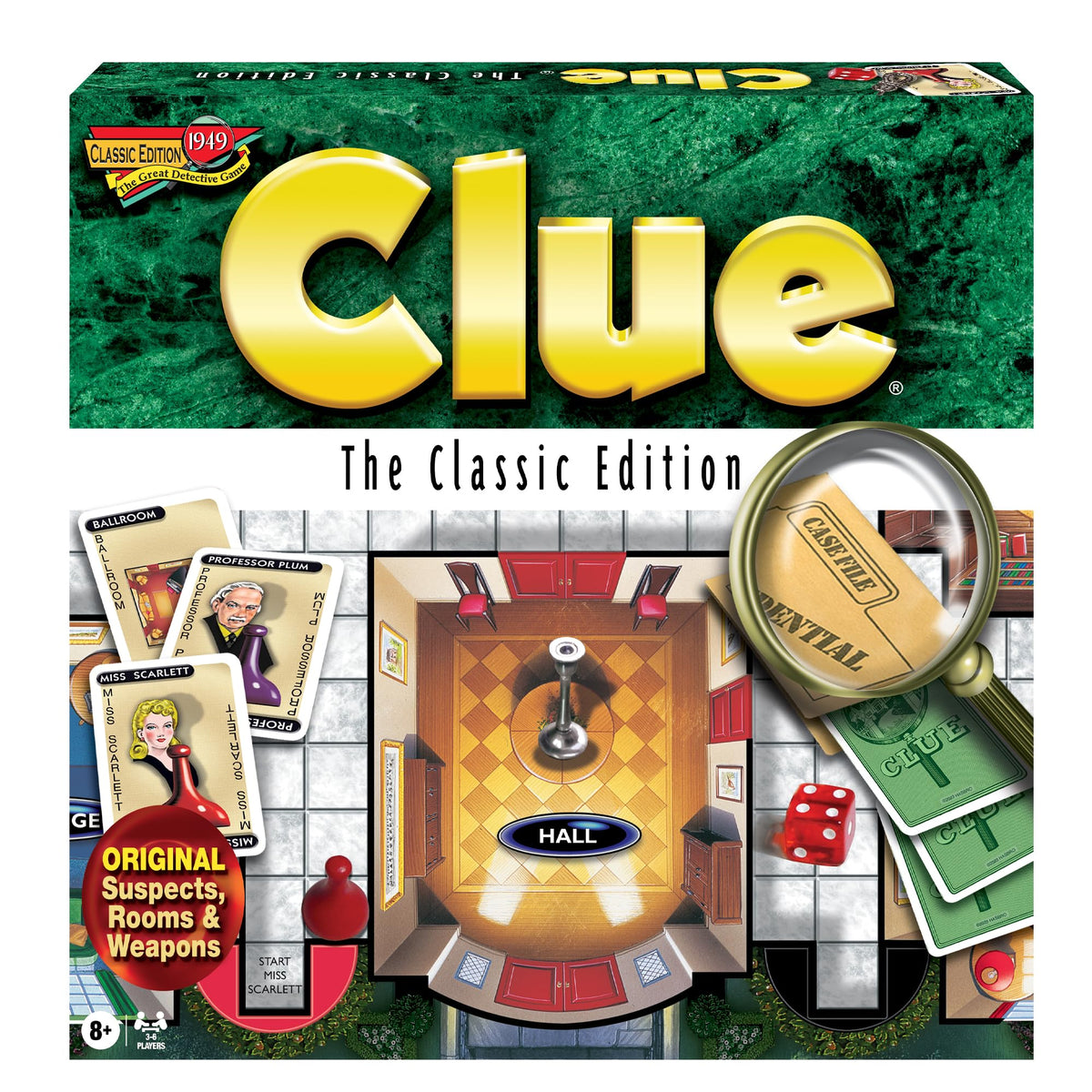 Winning Moves Clue with 1949 artwork and suspects for nostalgic family mystery nights