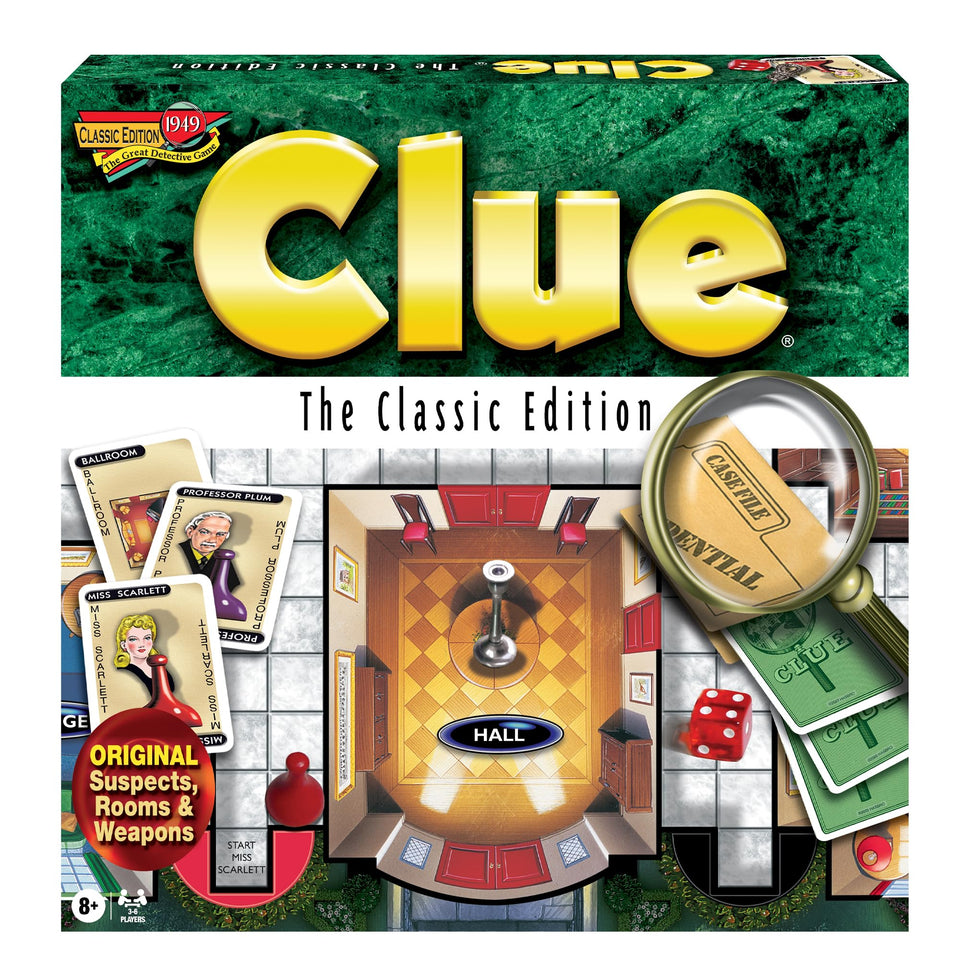 Winning Moves Clue with 1949 artwork and suspects for nostalgic family mystery nights