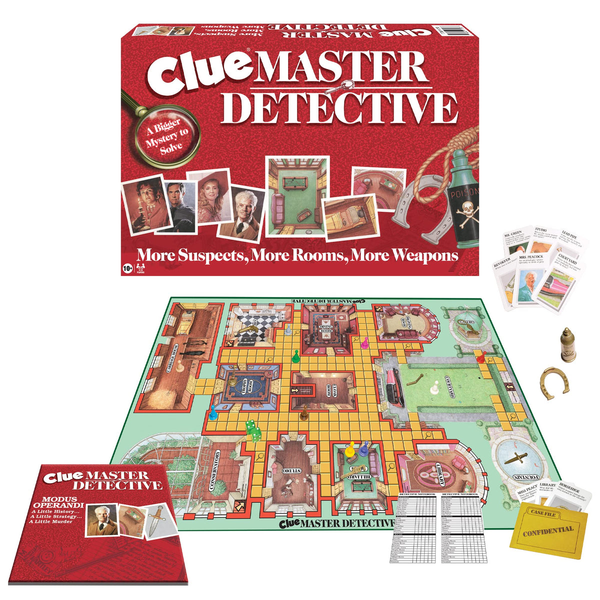 Winning Moves Clue Master Detective brass-toned weapons ready for dramatic, large-group play.