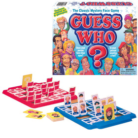 Winning Moves Guess Who? setup scene with 24 character cards for family deduction.