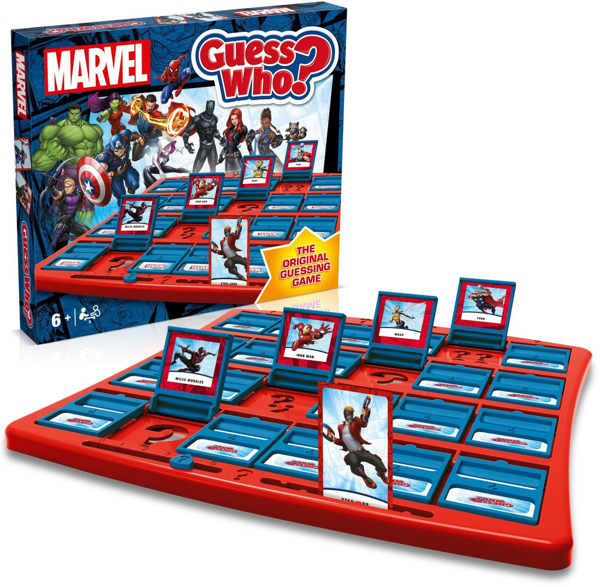 Winning Moves Marvel Guess Who board setup for fast, intuitive start to a round.