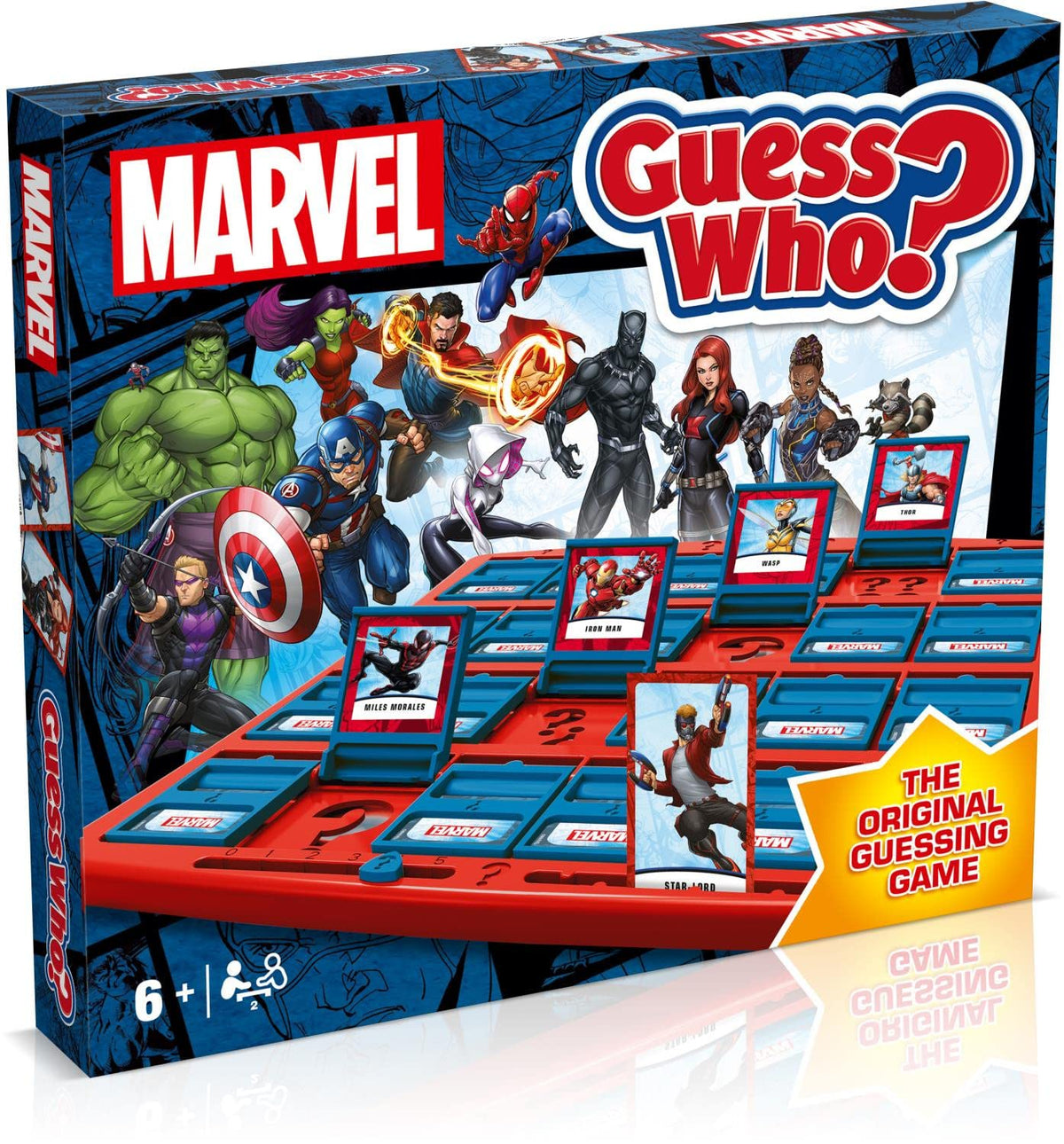 Winning Moves Marvel Guess Who character cards show iconic heroes for quick, engaging family play.