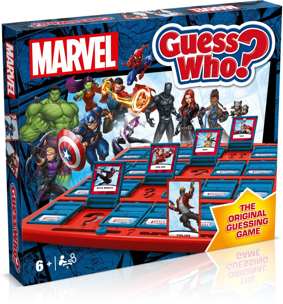 Winning Moves Marvel Guess Who character cards show iconic heroes for quick, engaging family play.