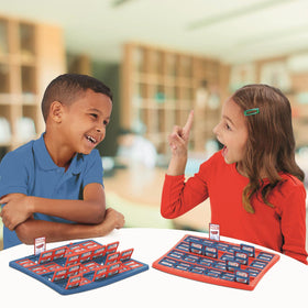 Winning Moves Marvel Guess Who players posing questions to deduce the mystery character.