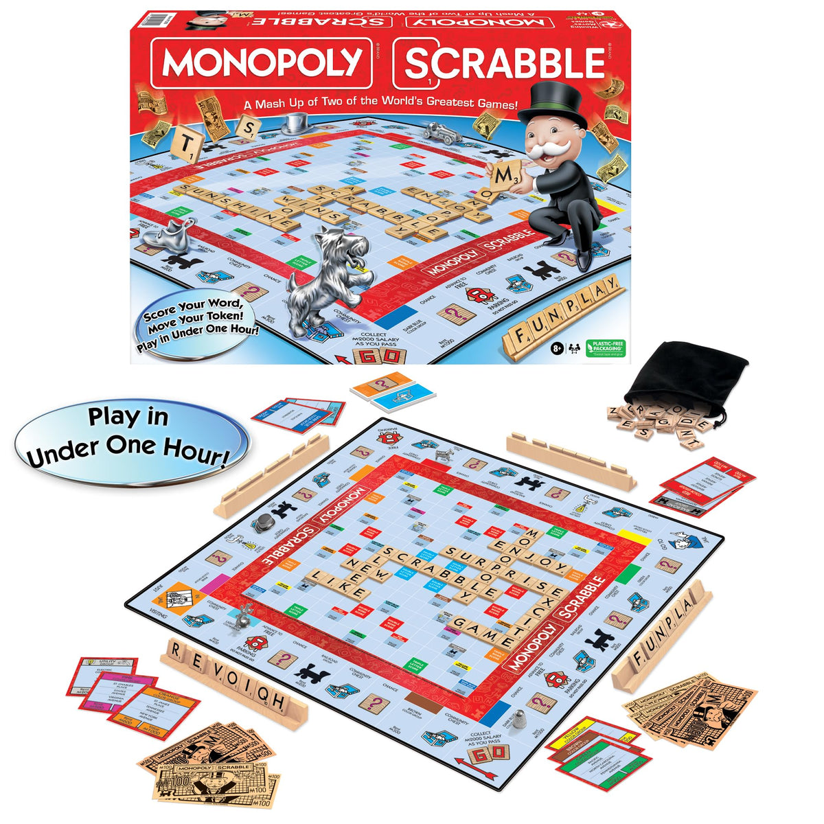 Winning Moves Monopoly Scrabble game board in action for fast-paced word-building fun