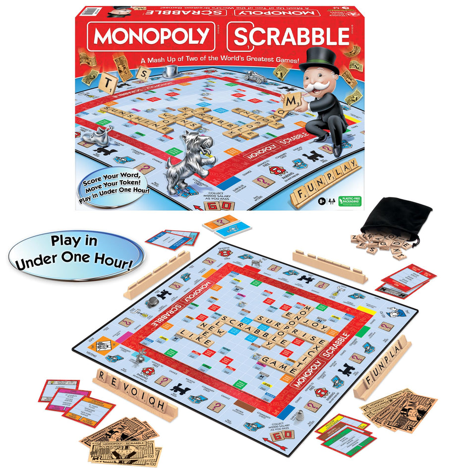 Winning Moves Monopoly Scrabble game board in action for fast-paced word-building fun