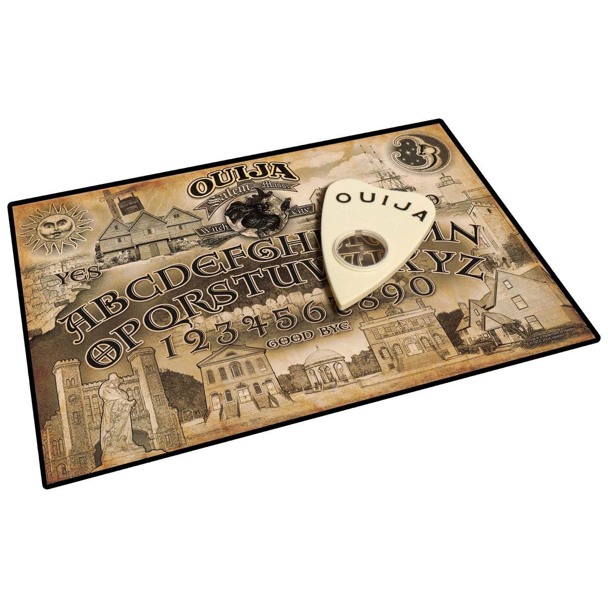 Winning Moves Ouija Salem edition with Derby Wharf Light Station for atmospheric gatherings.