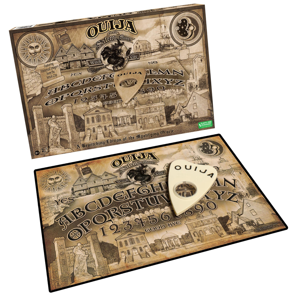 Winning Moves Ouija Salem edition featuring The Witch House for themed game nights.