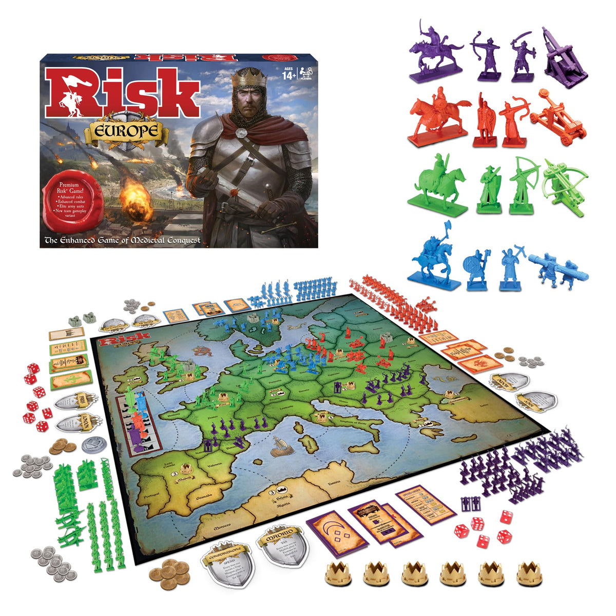 Winning Moves Risk Europe game box front for epic medieval conquest sessions.