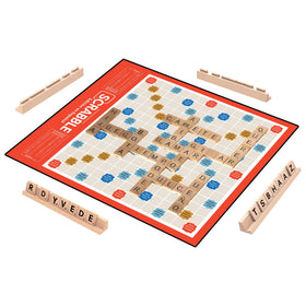 Winning Moves Spanish Scrabble special tiles closeup for authentic wordplay.