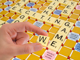 Winning Moves travel-friendly Scrabble set compact for travel