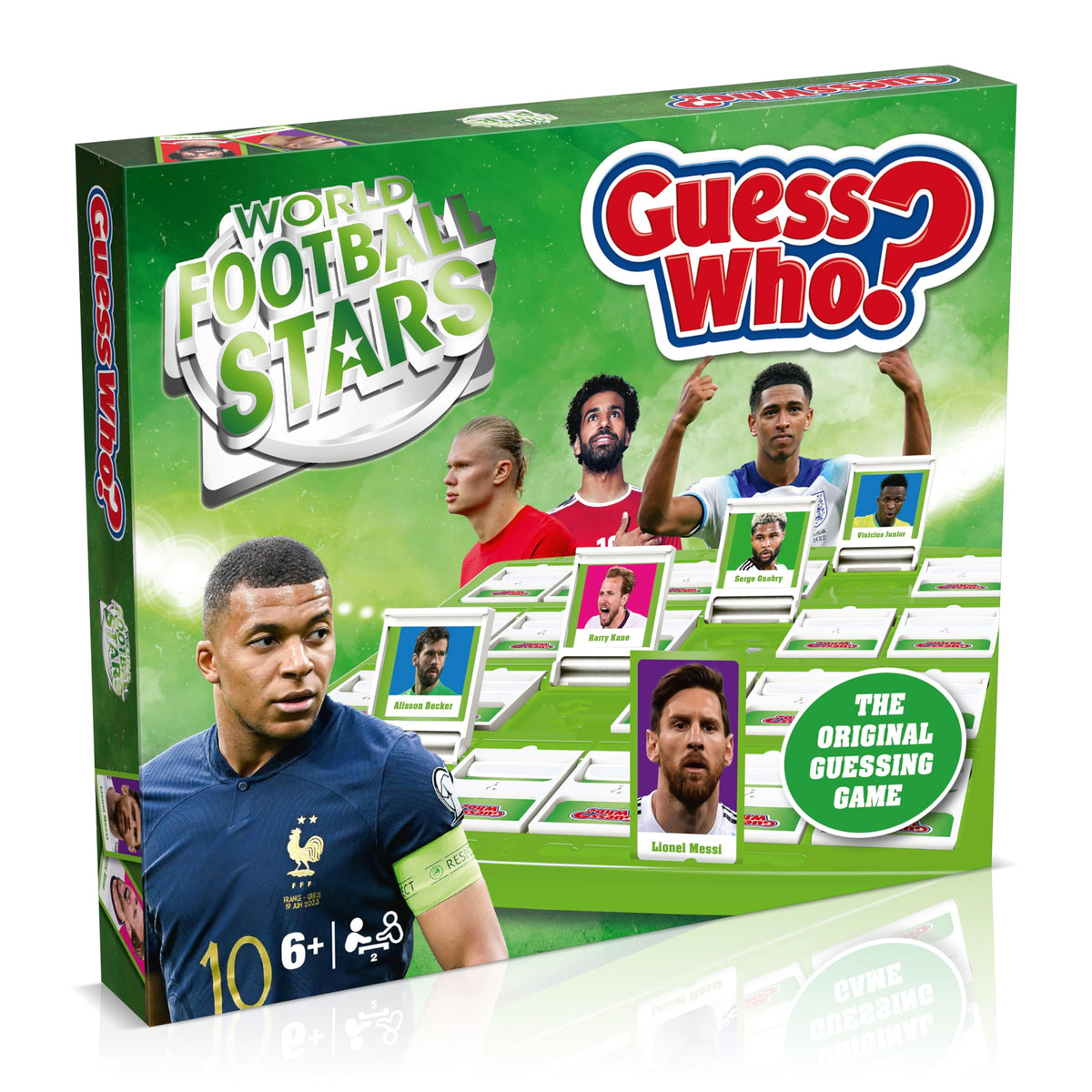 Winning Moves World Football Stars Guess Who? green board game front cover ideal for family game night