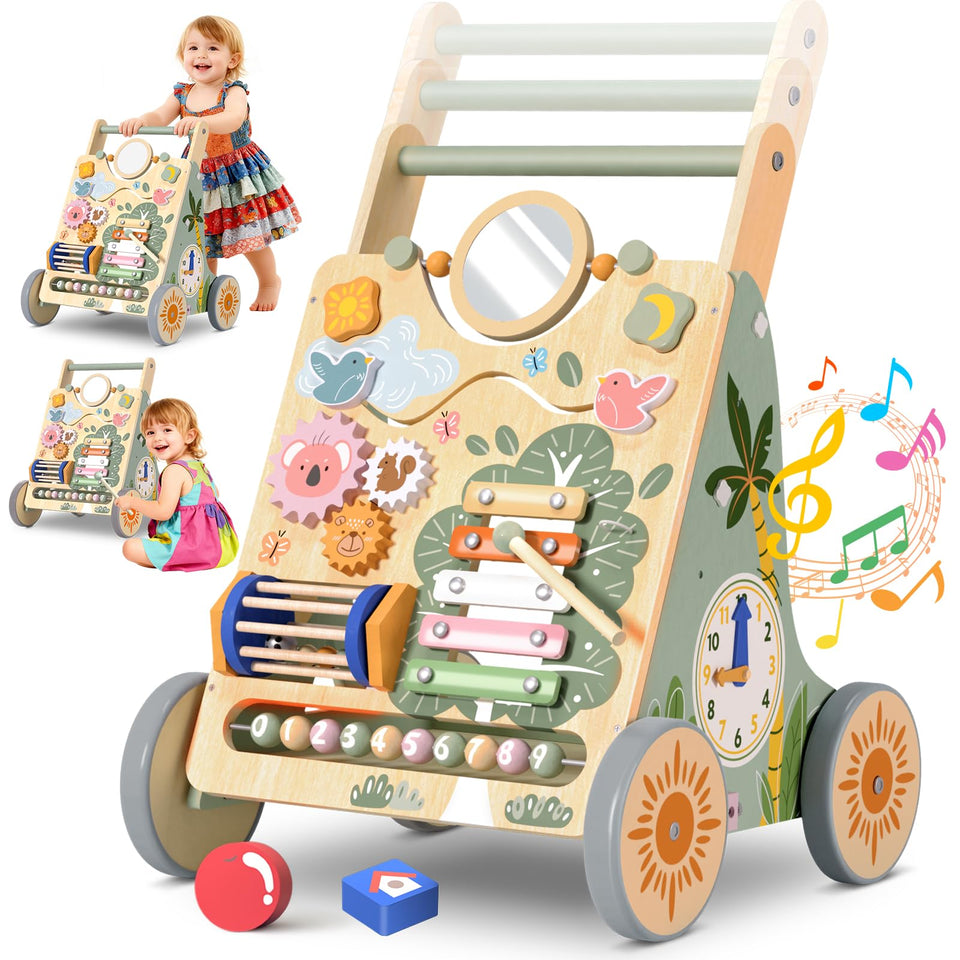 Winnrok wooden baby walker with wide base for stability