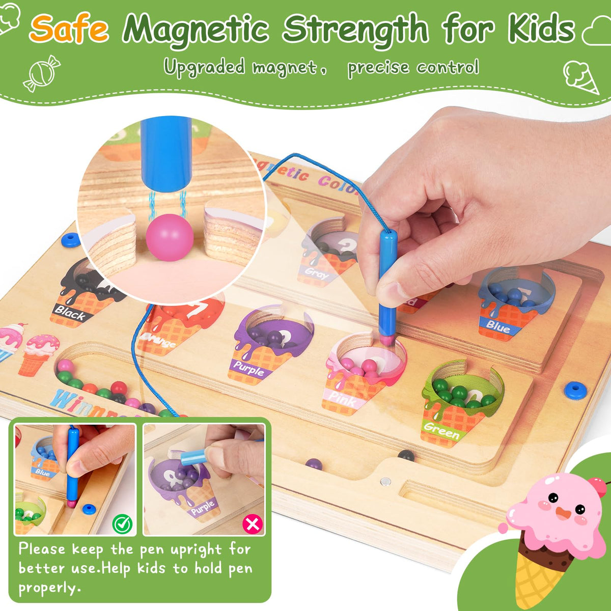 Winnrok magnetic wand guides beads through the maze for hands-on exploration.