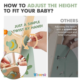 Winnrok wooden baby walker showing silent rubber wheels on floors