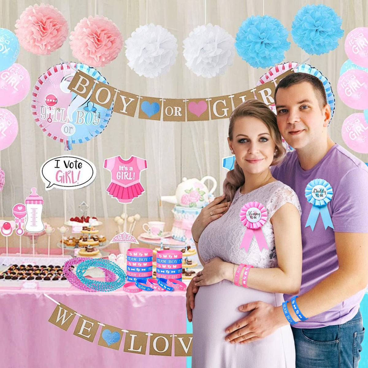 Winrayk 104-piece gender reveal set, comprehensive party favors