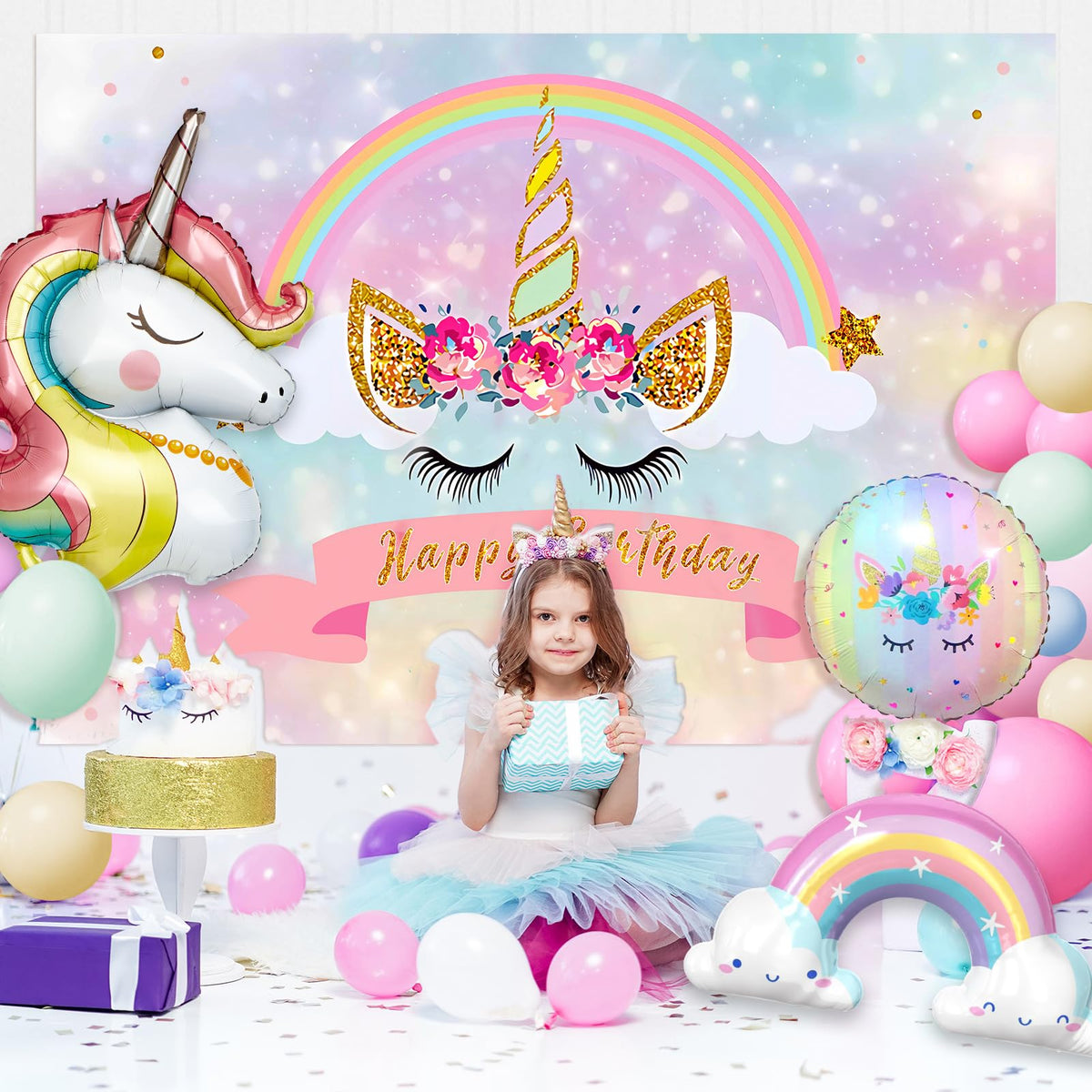 Winrayk pink unicorn foil balloons add whimsy to the celebration.