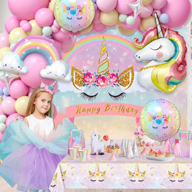 Winrayk waterproof pink tablecloth keeps surfaces clean during the unicorn party.