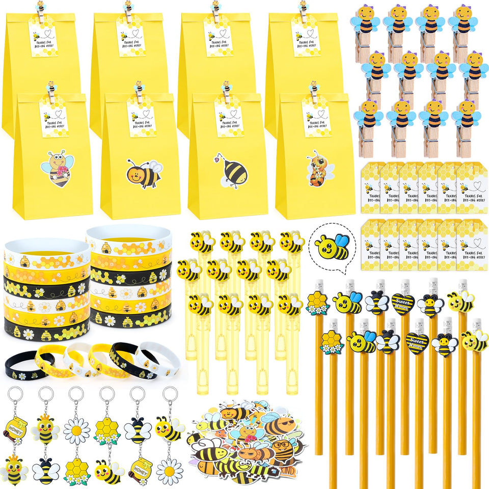 Winrayk bee party favors gift bags with bright designs for kids' bee-themed thank-you gifts