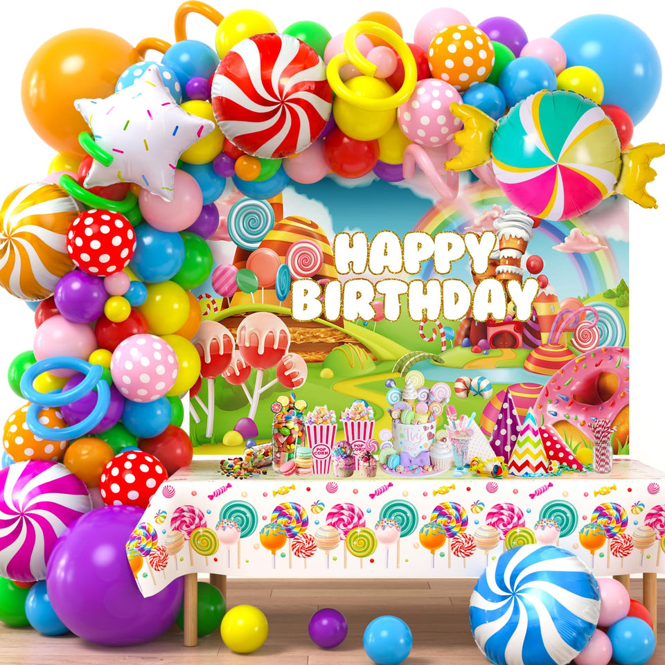 Winrayk Candyland backdrop for a bright candy-themed party focal point.