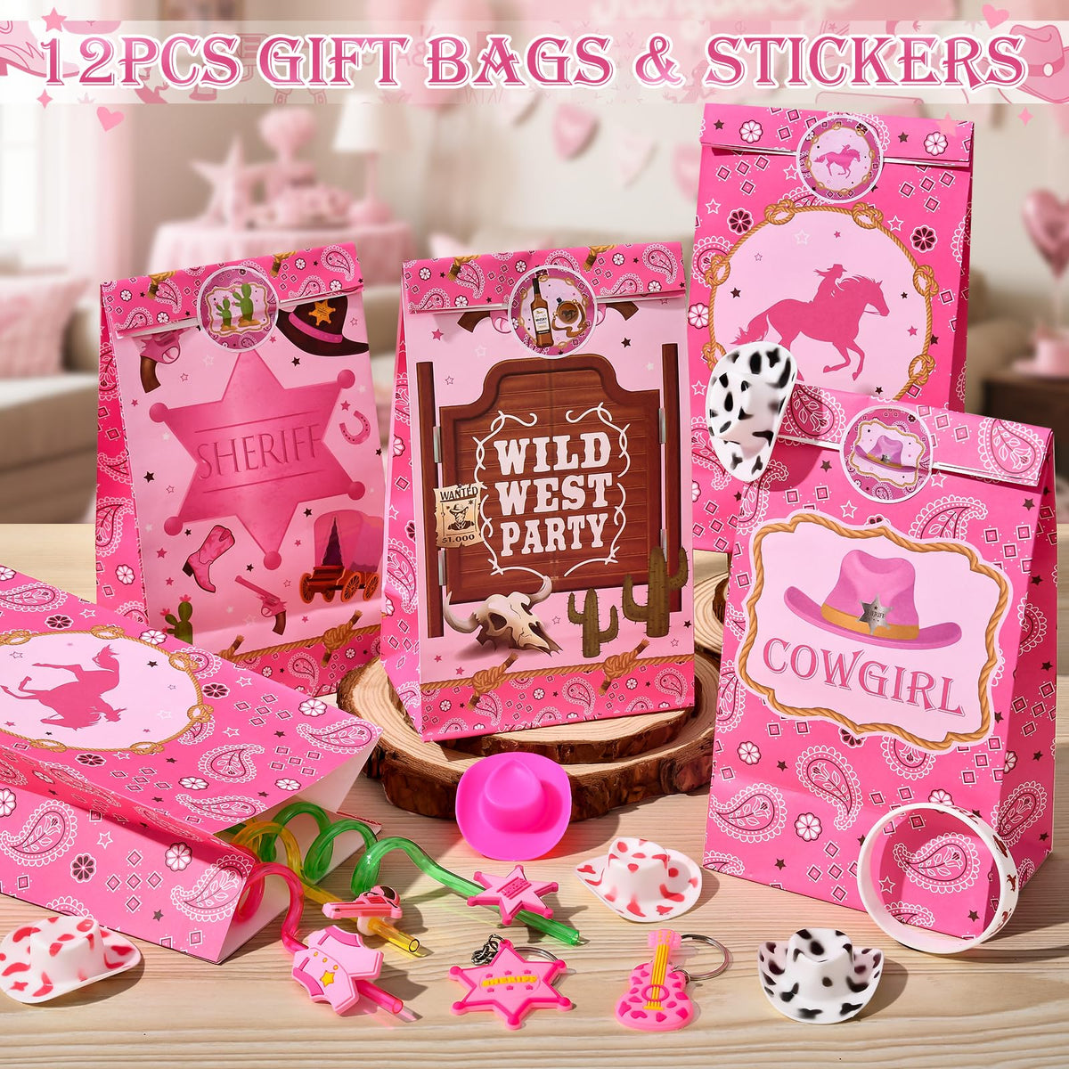 Winrayk cowgirl gift bags pink for organized party favors