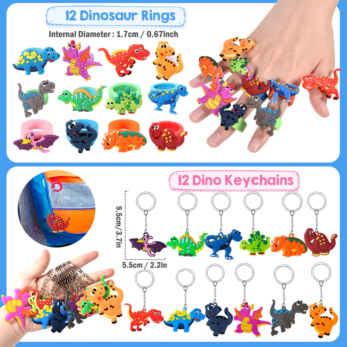 Winrayk dinosaur keychains provide durable party keepsakes.