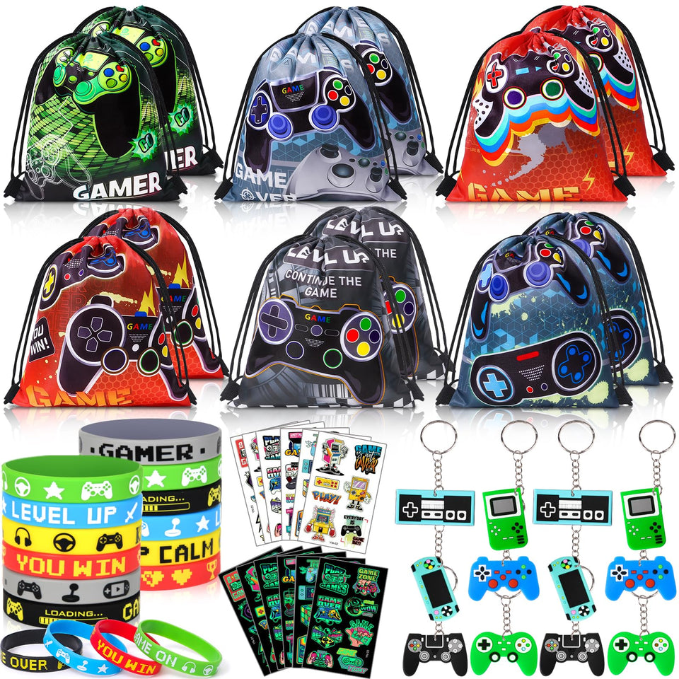Winrayk drawstring gift bags feature game patterns for easy party favors