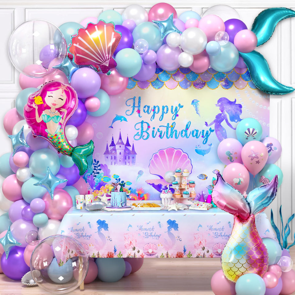 Winrayk Little Mermaid arch backdrop enhances party stage with vibrant colors.