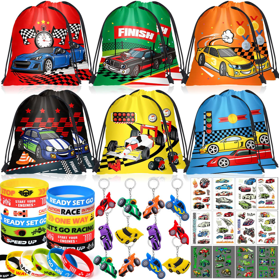 Winrayk race car party favors drawstring bags with bold patterns for easy gifting