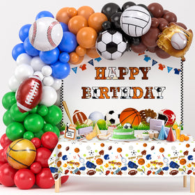 Winrayk sports birthday balloons arc creates a dramatic party focal point for photos.