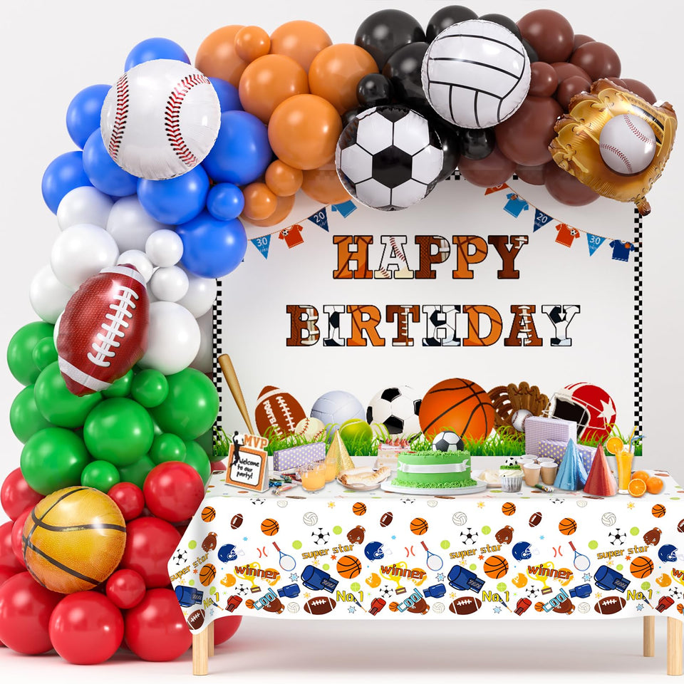 Winrayk sports birthday balloons arc creates a dramatic party focal point for photos.