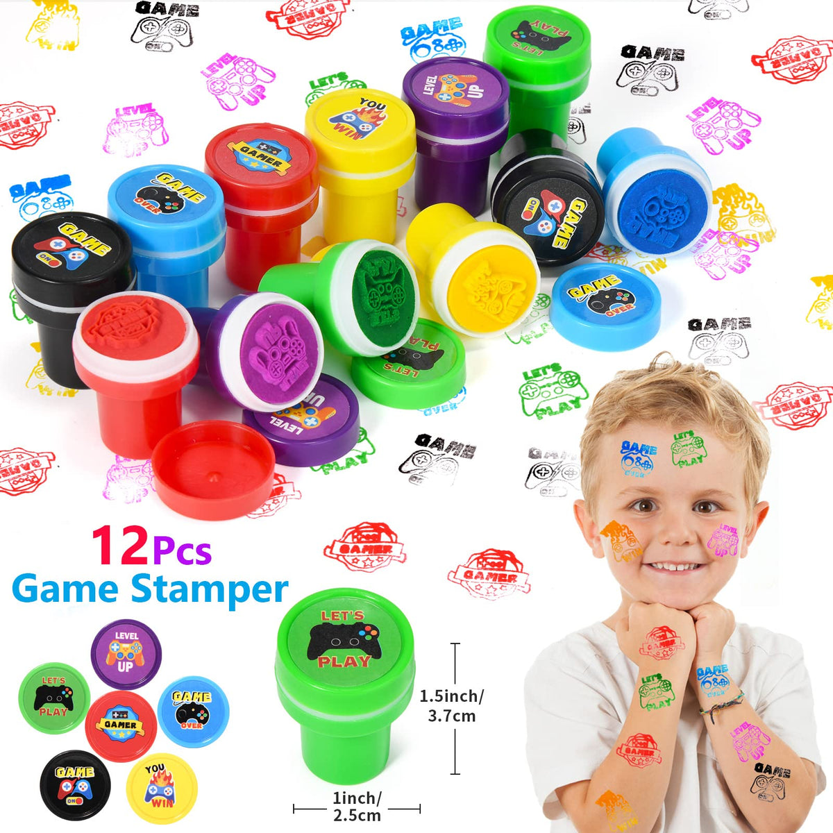 Winrayk stampers with diverse designs for custom party cards and rewards.