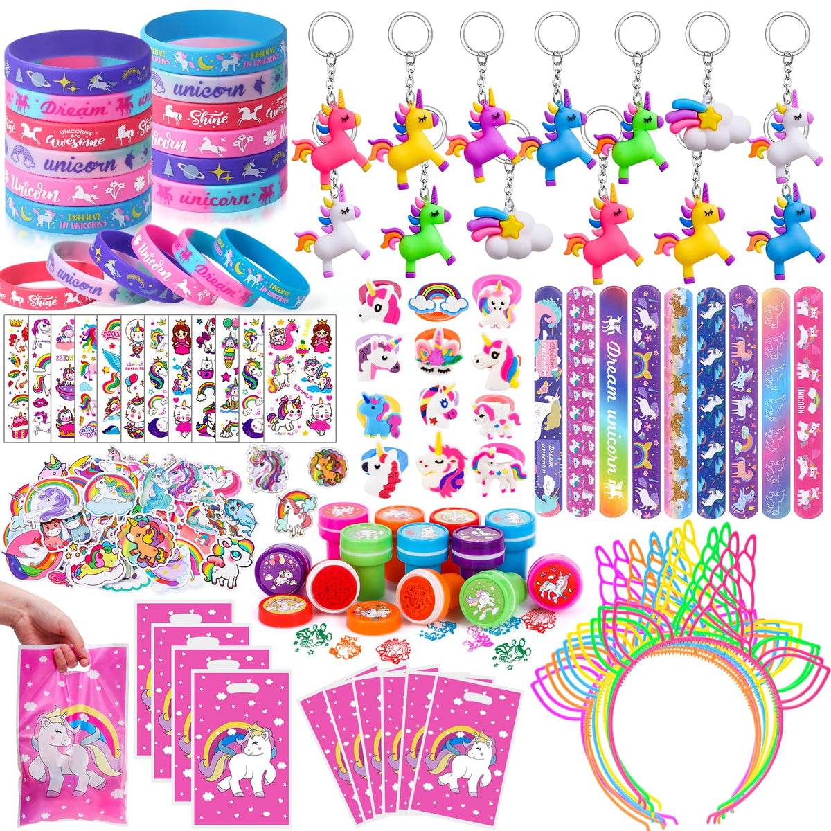 Winrayk unicorn party favors silicone bracelets in vibrant colors for party favors.