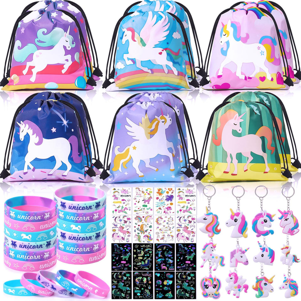 Winrayk unicorn drawstring bags with double sided prints for easy party favors