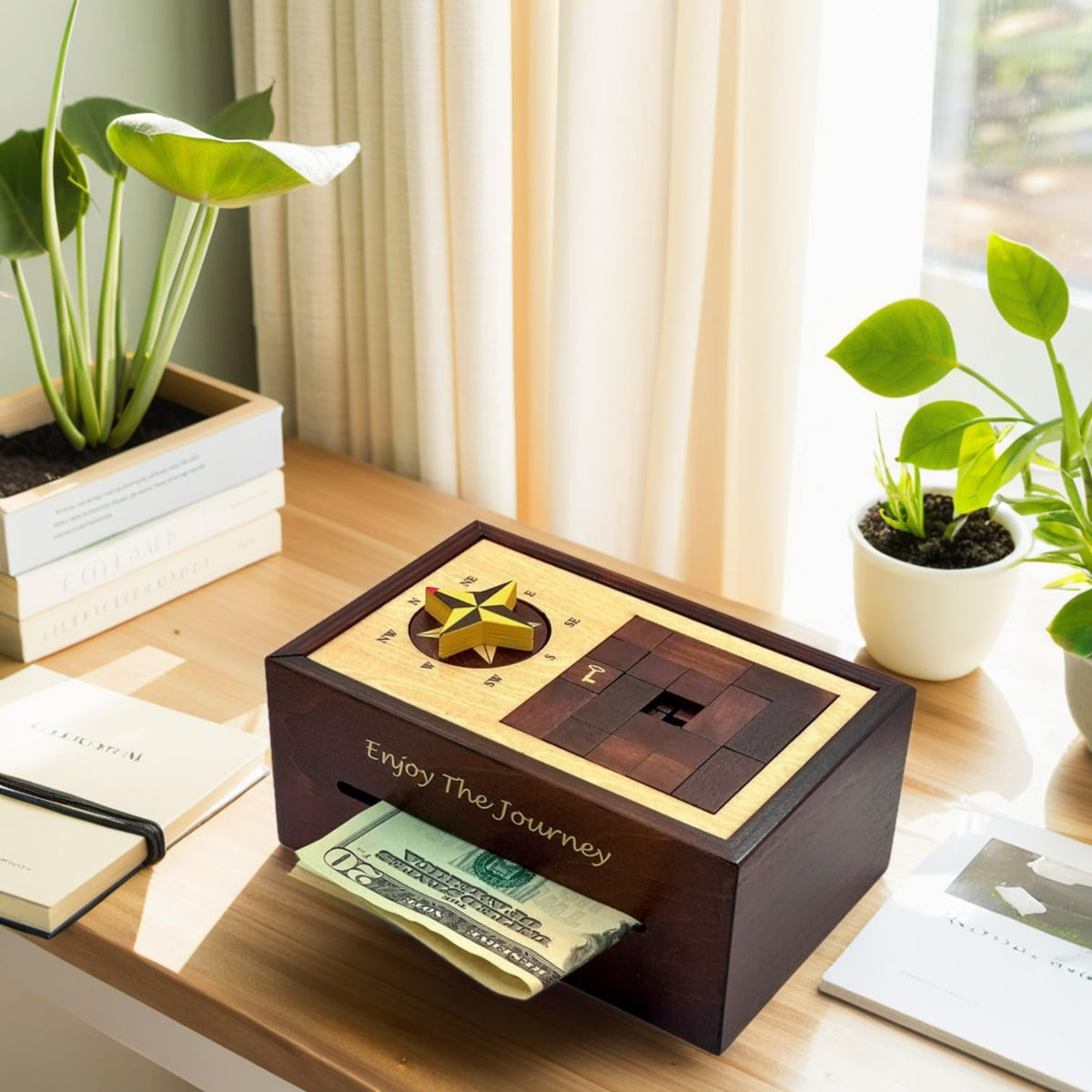 Winshare Navigation Enigma box side view shows compact, elegant wooden construction