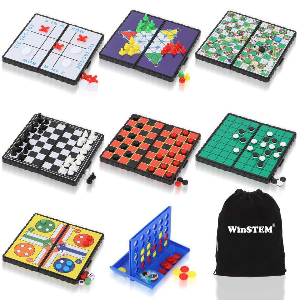 WinSTEM 8-in-1 travel board set with folding design for easy car trips.