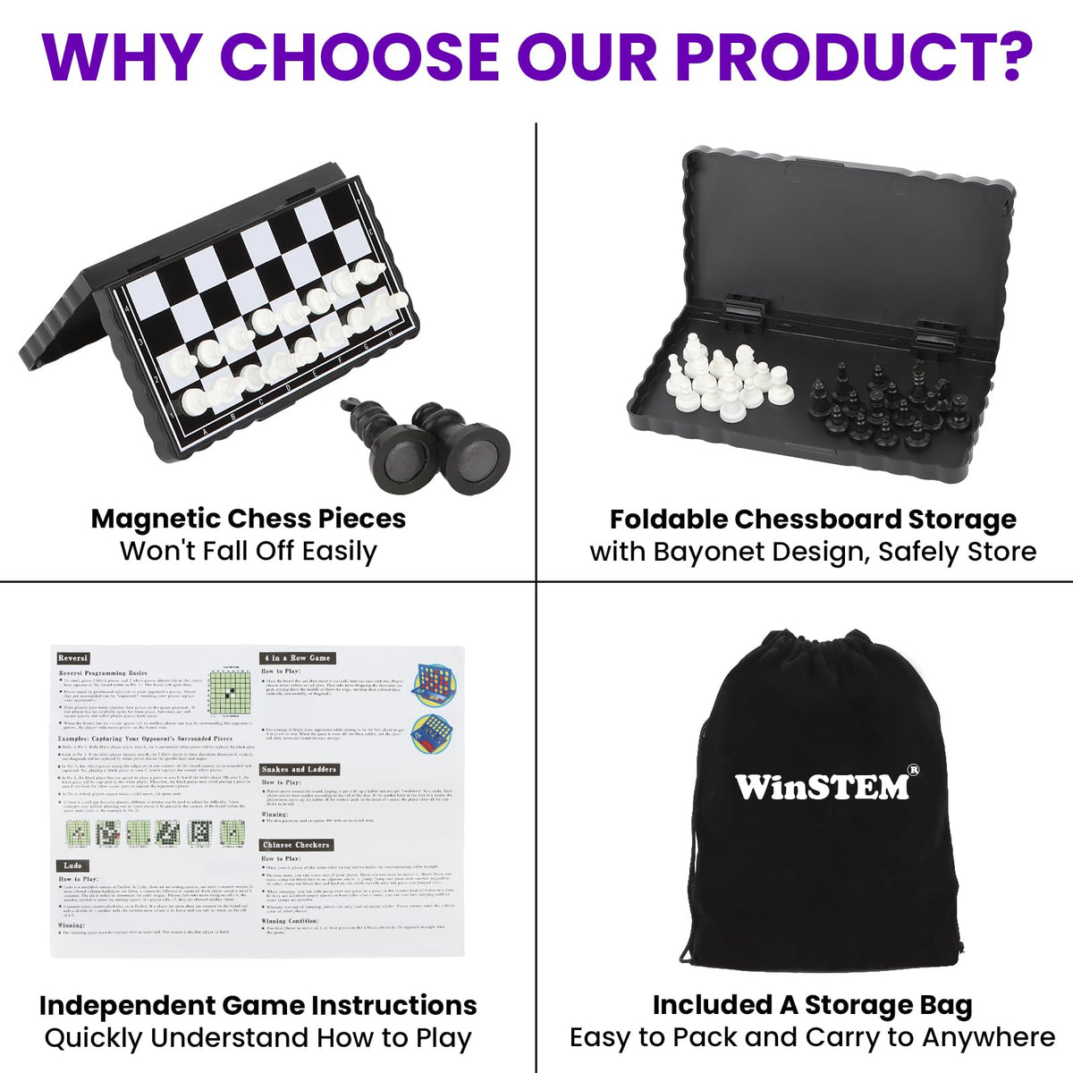 WinSTEM magnetic board pieces allow smooth game play on the go.