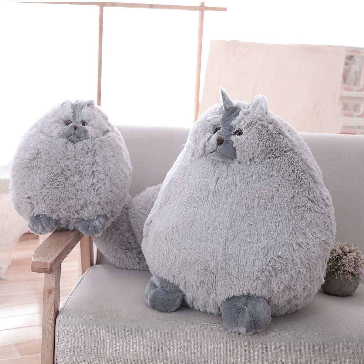 Winsterch gray plush cat close-up of eyes and nose