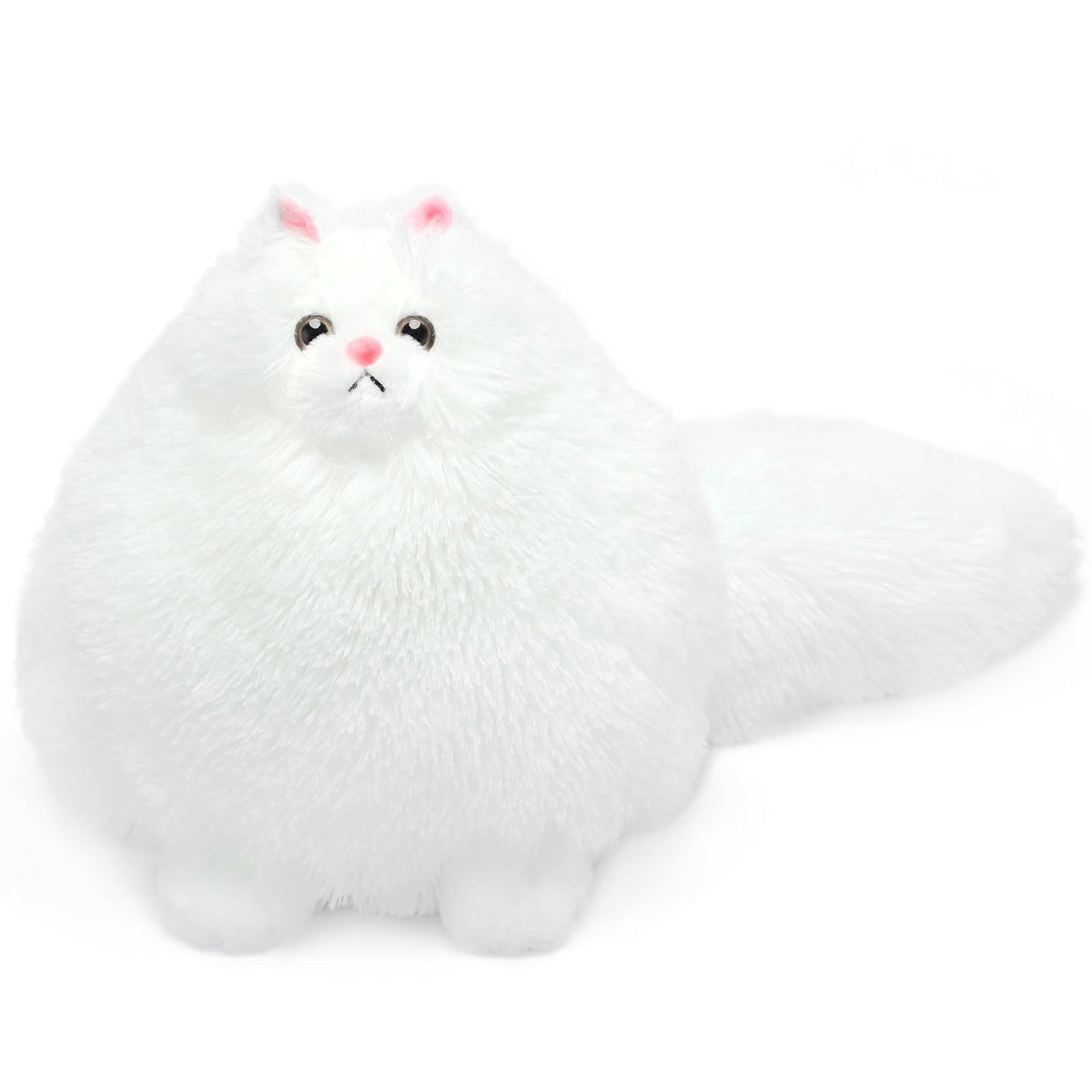 Winsterch white stuffed cat plushie close-up of fluffy fur for cuddling.