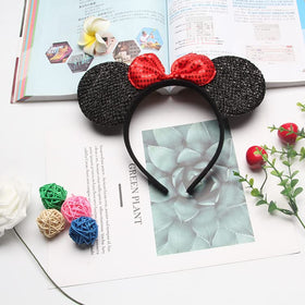 Winvin mouse deluxe ears with red bow for festive cosplay and photos.