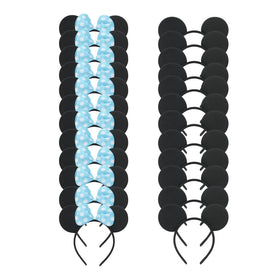 Winvin blue polka dot plush headbands, 24-pack for kids and adults at parties.