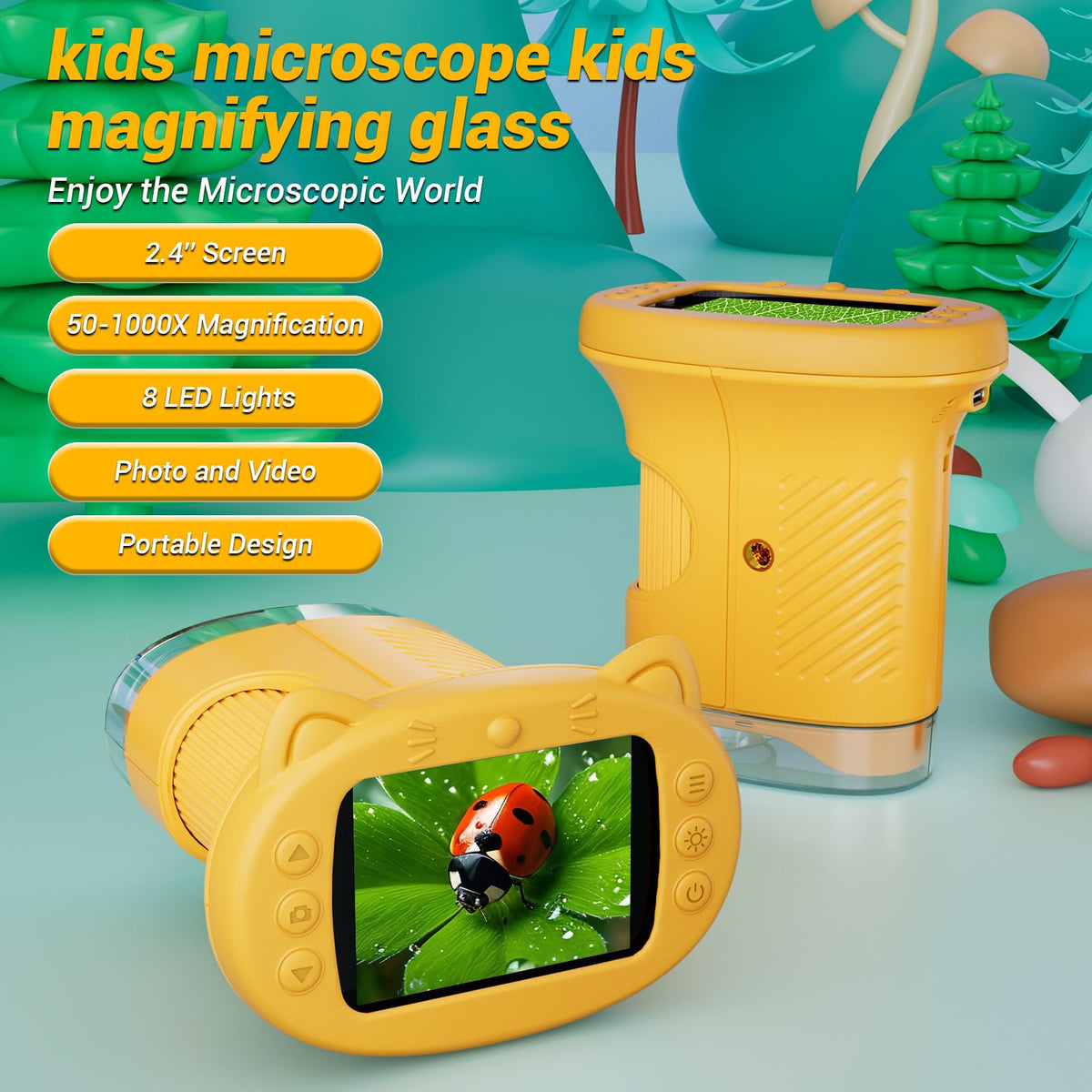 WINWEND Kids Microscope 24-inch screen viewing bright details for kids.