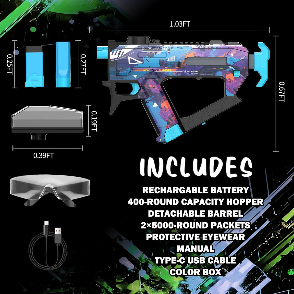 Winyea Tag 400-round hopper keeps you shooting without constant reloading.