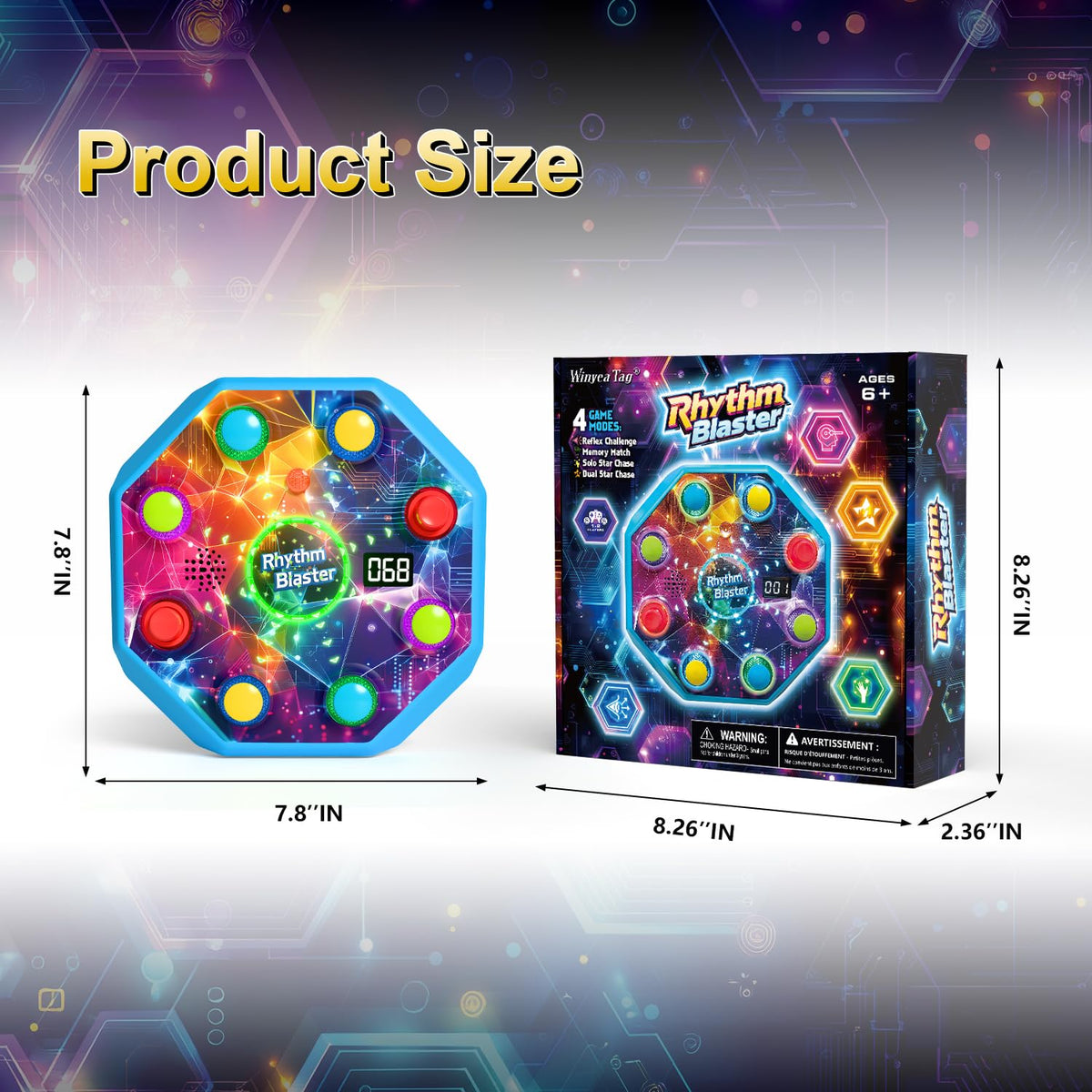 Winyea Tag memory match mode highlights colorful lights on the surface.