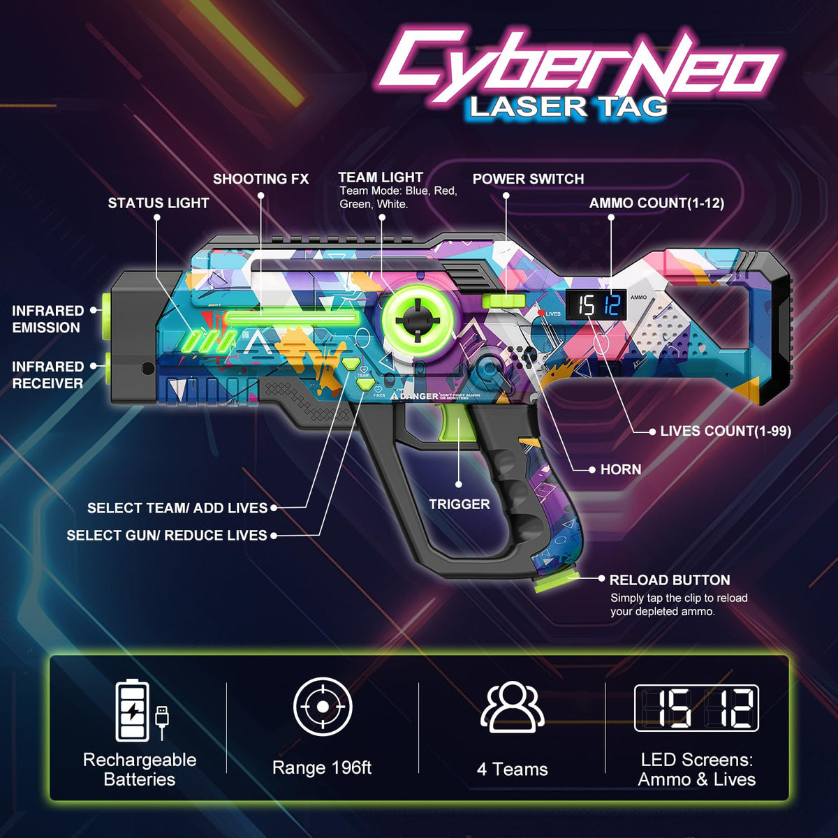 Winyea Tag laser tag charging display shows battery status during games