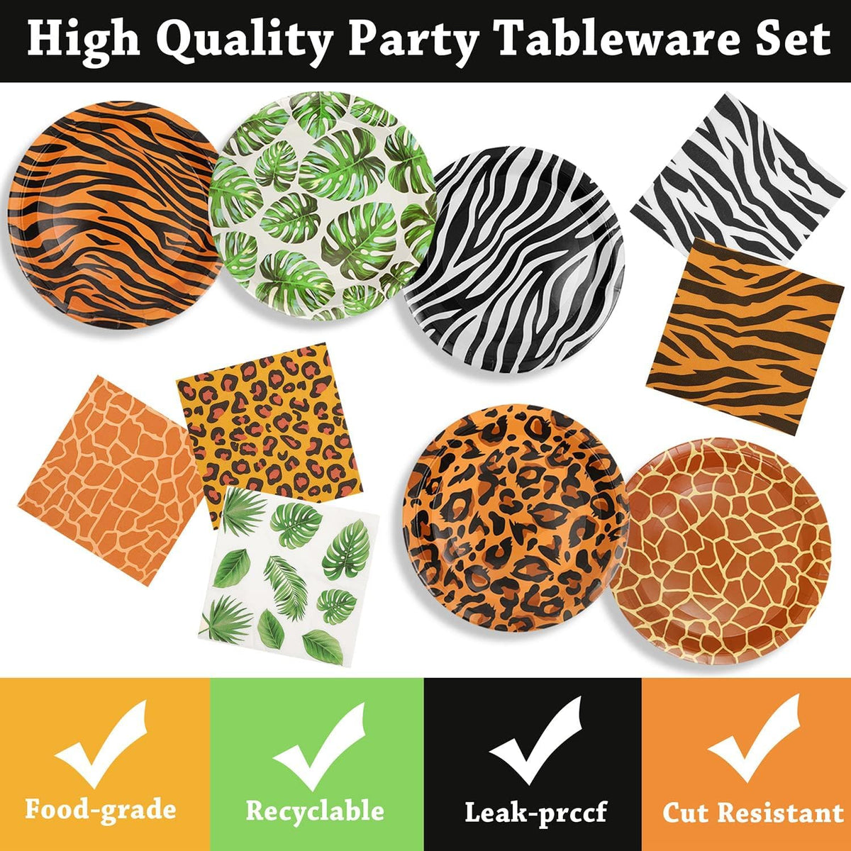 WIQEDOHA giraffe-print 9-inch plates bring whimsical color to zoo parties.