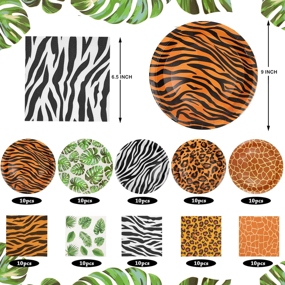 WIQEDOHA tiger-print 9-inch plates create dramatic dining moments at jungle events.