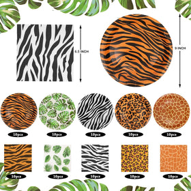 WIQEDOHA tiger-print 9-inch plates create dramatic dining moments at jungle events.